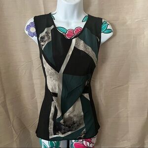 Mossimo Black Teal Print Sleeveless Blouse